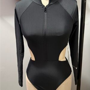 Forever 21 Black Cutout Long Sleeve Swimsuit